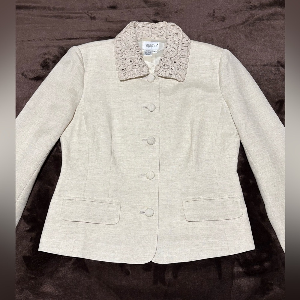 💥MoviNG sALe‼️ VTG TOGETHER Oatmeal Color Blazer Linen Jacket Sz 8